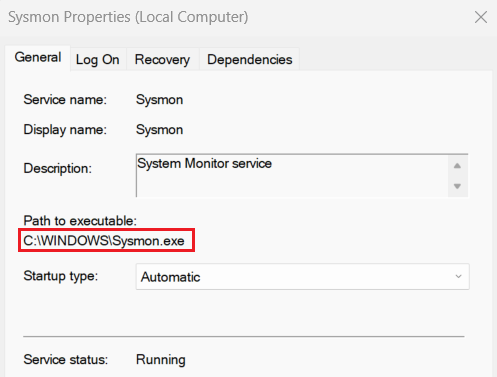 Windows Service Properties